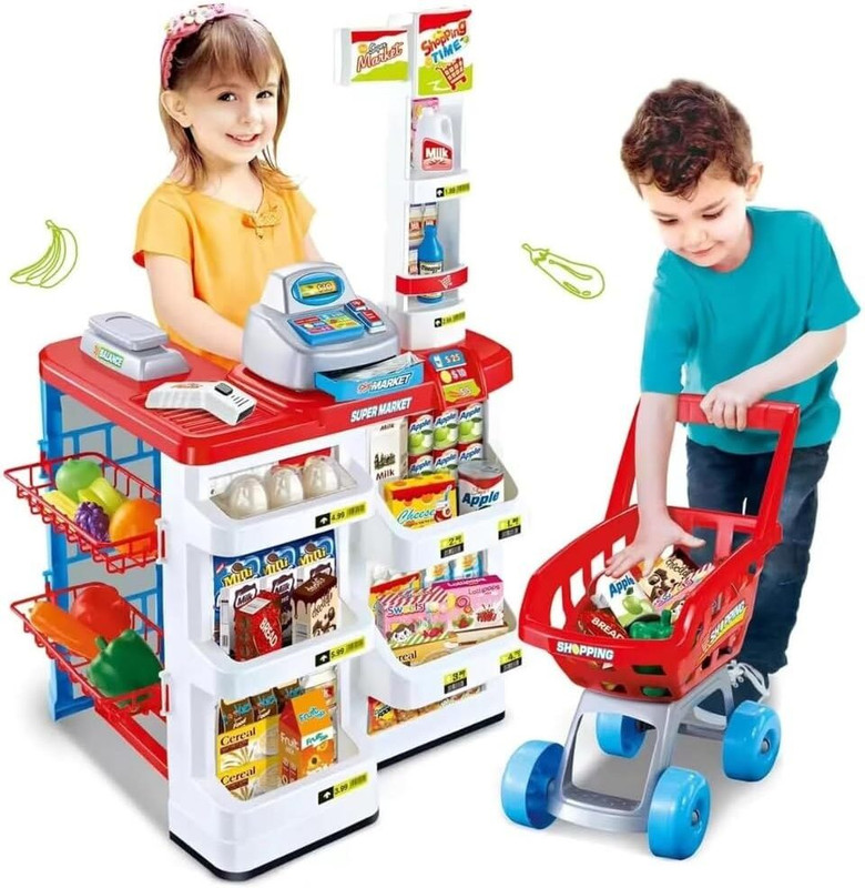 ketroosa Super Market Set Toy with Shopping Cart and Sound Effects, Pretend Play Set Kids