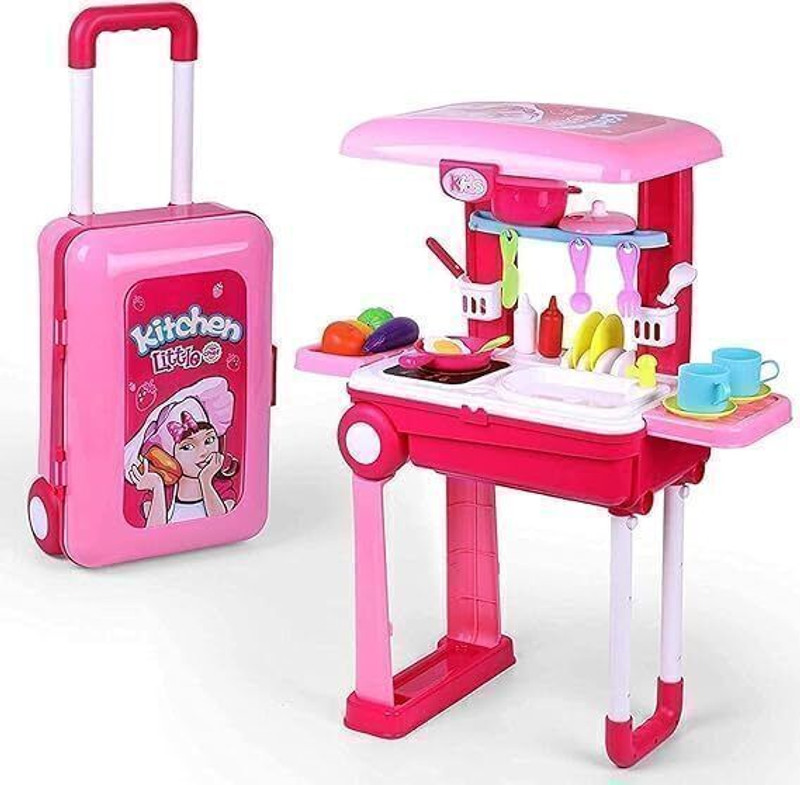 WORLD OF TINY Kids Kitchen Playset with Trolley – Little Chef Pretend Play Cooking Set