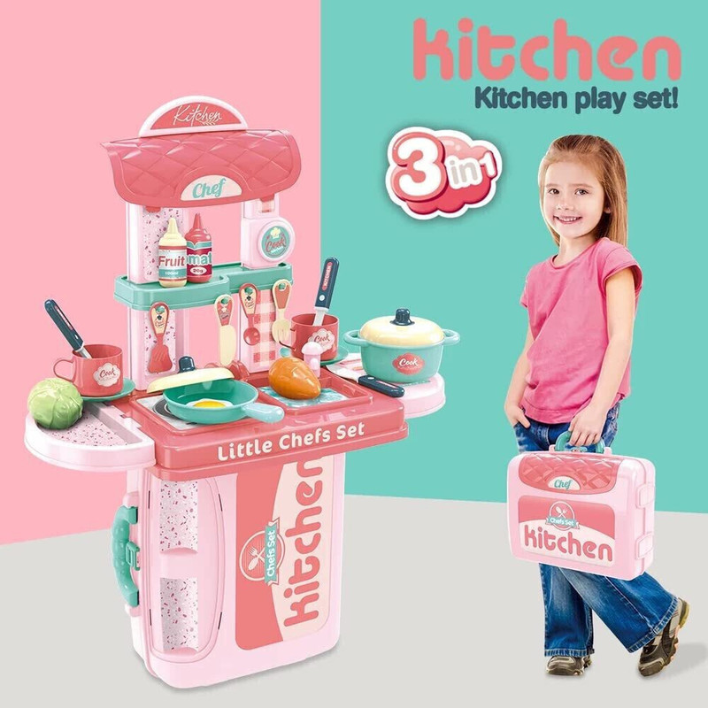 Fayme International Mini Kitchen Play Cooking Suitcase Toy Mini Kitchen Play Set for Kids Girls