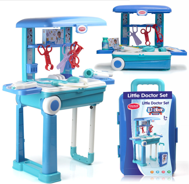 333MART Doctor Set Trolley for Kids LED Light Instruments 13 Piece Doctor Kit (Pink)