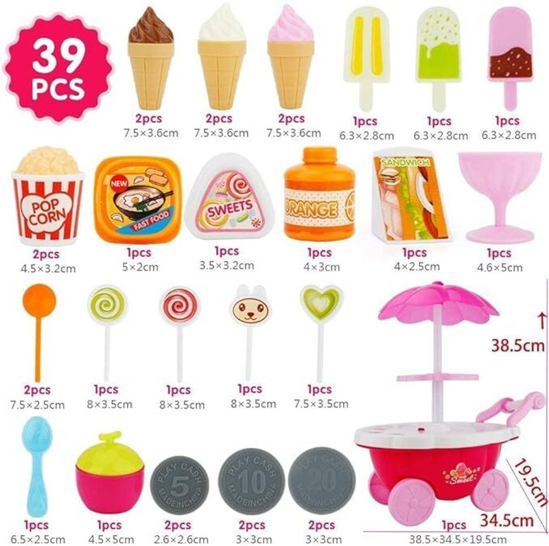 Tiny Tales Ice Cream Plastic (IND*99) Trolley Pretend Role Play Set Educational Toy