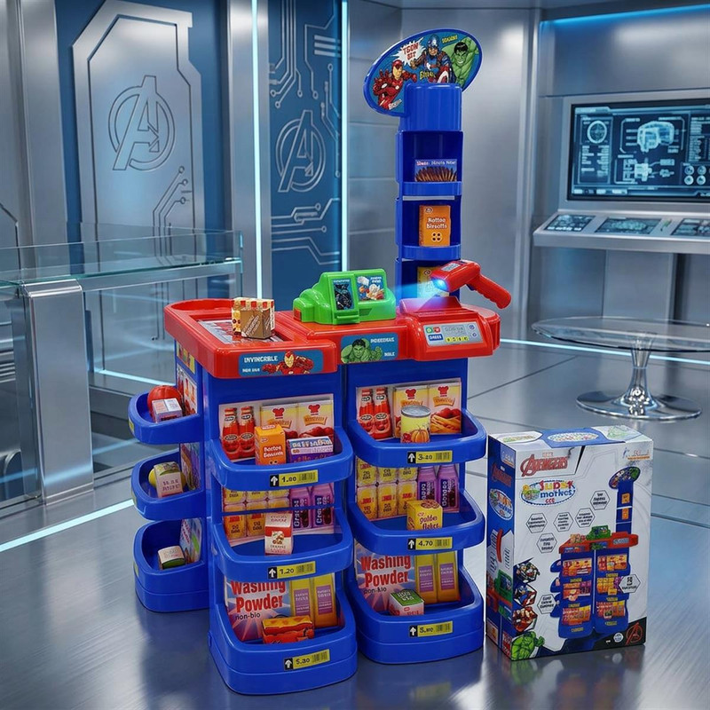 Kriiddaank Marvel Avengers Theme Supermarket Set - Checkout Counter, Cashier, Shopping Ca