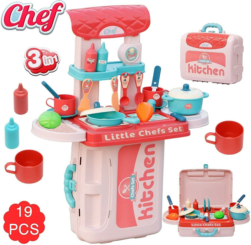 himanshu tex 3 in 1 Kitchen Suitcase for Kids Mini Kitchen Play Set Toy For Kid Girls(Multicolor)