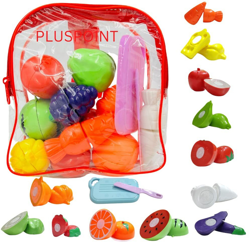 Pluspoint Food Cutting Toy Set with Storage Bag Fruits & Vegetables Playset