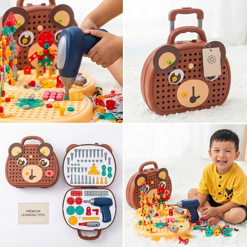 himanshu tex 3D Screw Puzzle Case: 203 PCS Montessori STEM Building Toy with Electric Drill