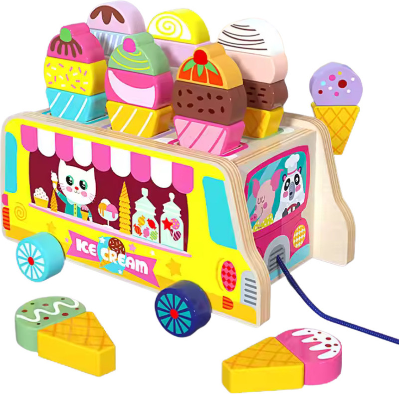 MARA BOMMAI Wooden Ice Cream Cart for Kids | Montessori Pretend Play & Educational Toys