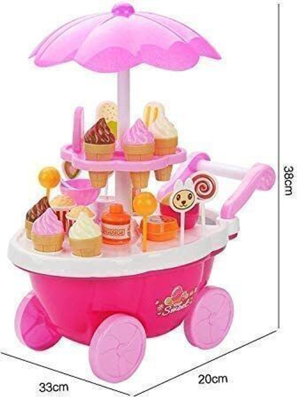 AESGOP Sweet Shopping Battery Operated Plastic Ice Cream Trolley, Music for Kids