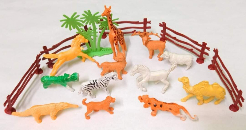wesoulgifts Mini Jungle Animal Set for Kids 12 PCS Mini Animal Toys with Wall & Tree Set