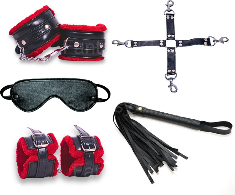 cinrada Handcuff Role Play Kit Red & Black – 9 Pcs Combo Set For Couples