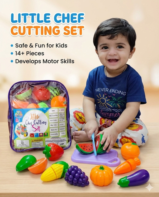 kridan Food Cutting Toys 14 Pcs with Storage Bag Kitchen Toy Cutting Fruits Vegetables