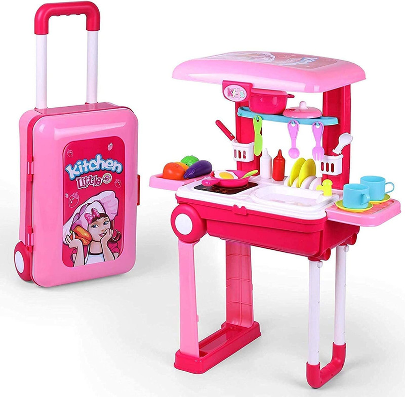 Kidz N Toys Little Chef 2 In 1 Kitchen Play Set,Pretend Play Luggage Kitchen Kit For Kids