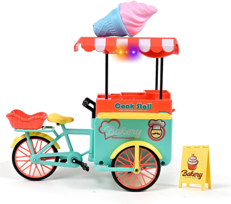 VikriDa 1:10 Scale Ice Cream Tricycle Buggy Toy with Lights, Sound & Pull Back Action