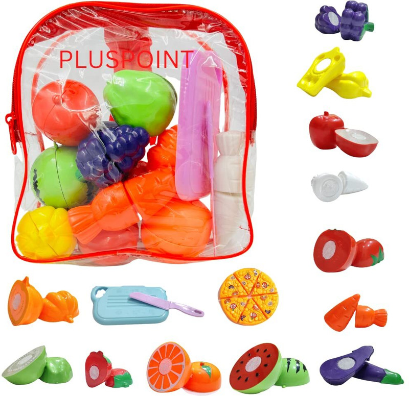 Pluspoint Cutting Play Food Set with Pizza – Fruits & Vegetables Kitchen Knife & Storage