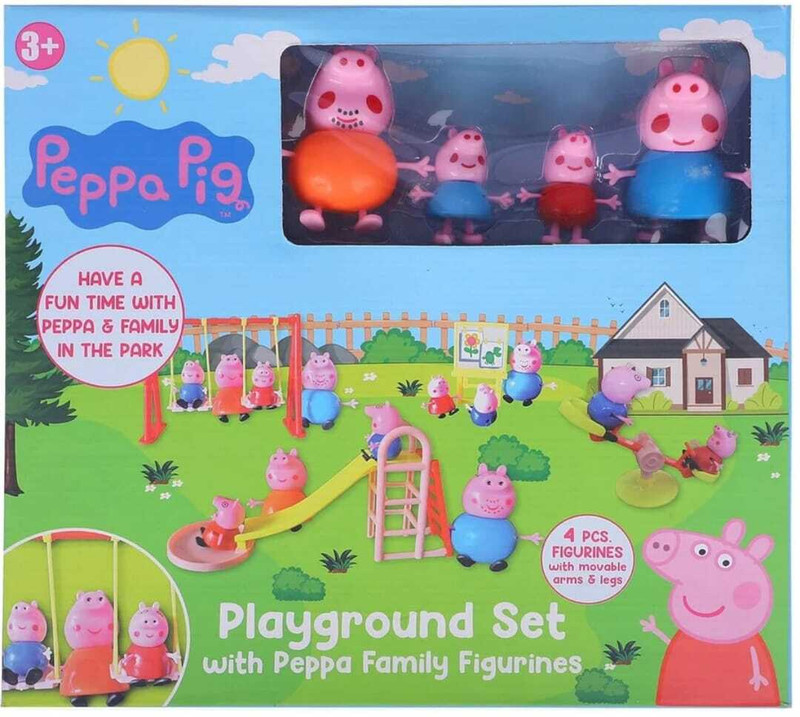 NIYAMAT Playground Toy Set with Pig Family Figurines | Swing, Slide, Seesaw, Park