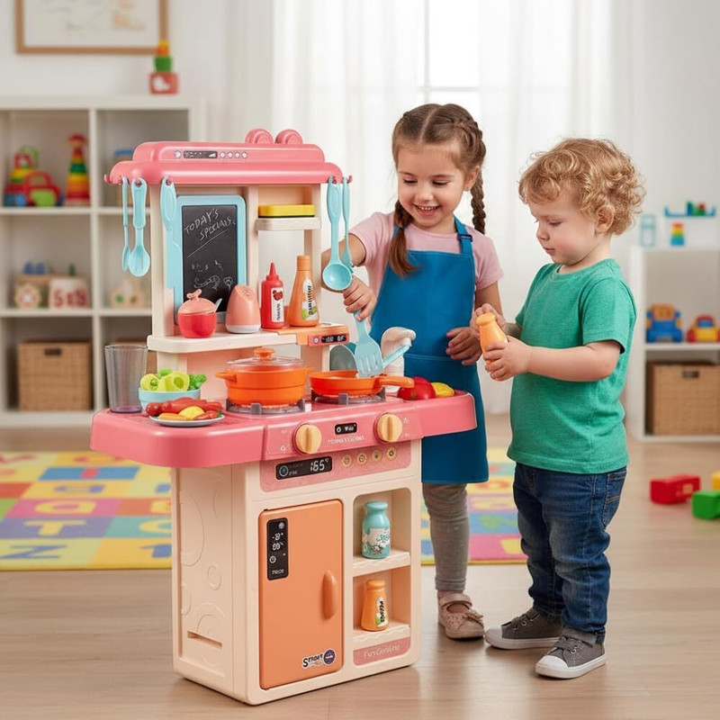 Kitchvibe Kitchen Set for Kids Girl 42-Piece, Smoky, Music, Real Water