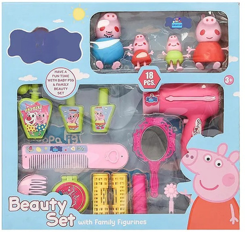 Pepstter Peppa Pig Family Figures & Beauty Set | Makeup Accessories & for Kids 3+