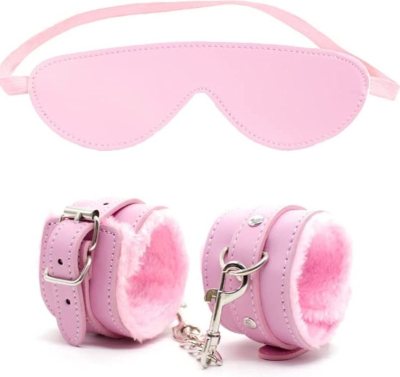 NightLife Pink Handcuff & Blind fold Premium Soft Leather Pink 2 Pcs combo For Couple