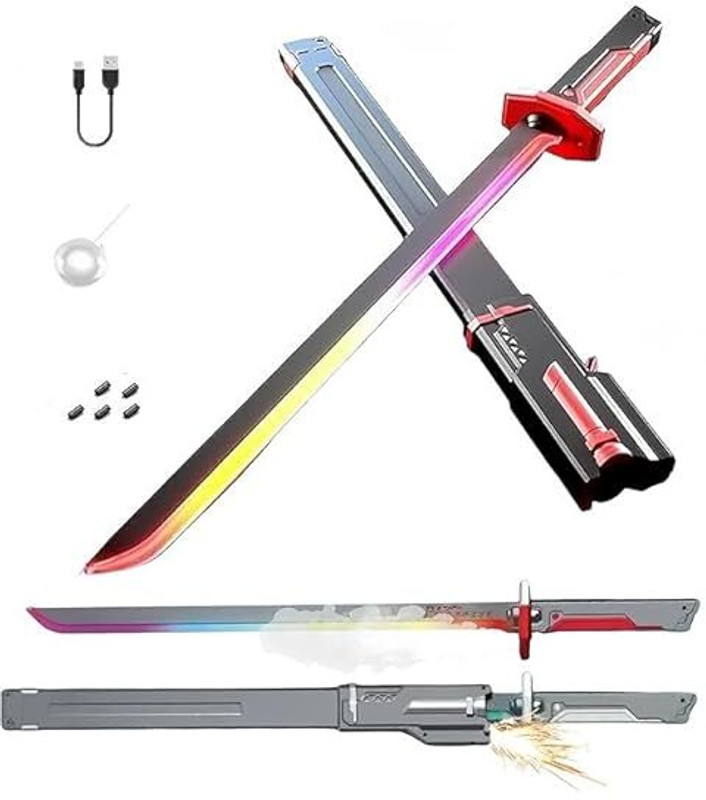 Bestie Toys 31.5" Spark Blade w/Hit Sensor Sound & Fog | Type-C Rechargeable | for Rave, Cos
