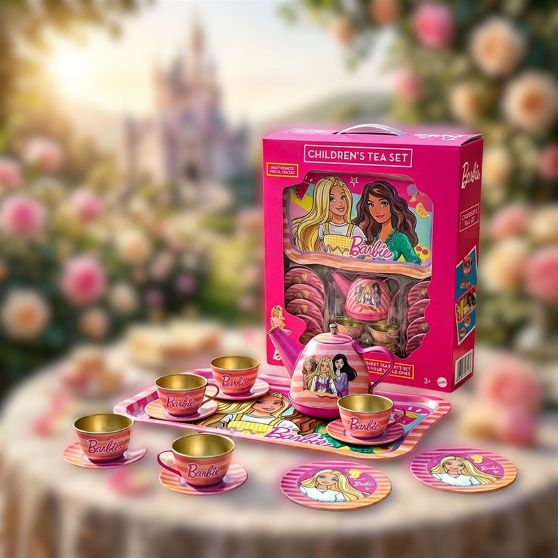 Kriiddaank Barbie 14-Piece Children's Metal Tea Party Set