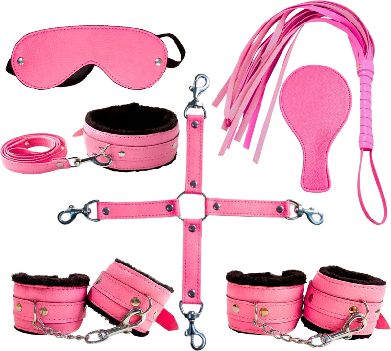 HIDECRAZE Handcuffs Role Play kit Premium Quality Pink 9 Pcs Set for Couples Pink