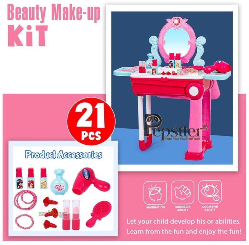 Pepstter Beauty Makeup Kit for Doll Girls Cosmetic Set 2 in 1 Vanity Table