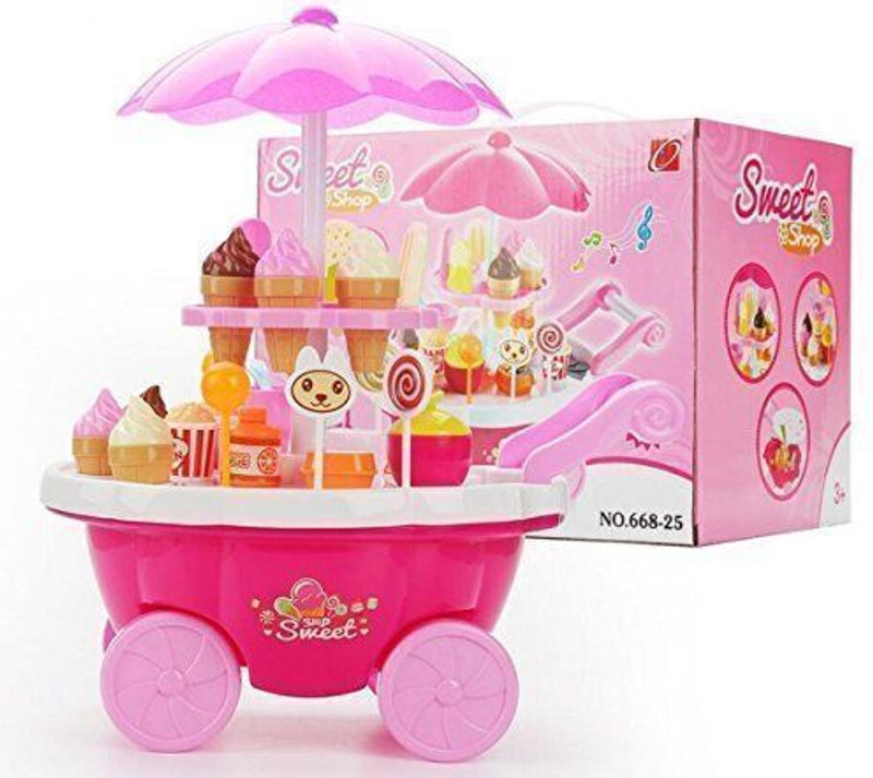 AESGOP Ice Cream Toy 39-Piece Cart Play Set for Kids Ages 3-12 Years Old Pink
