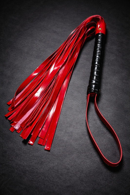 HIDECRAZE Flogger Whip For Couple With Patent Pu Leather & Wooden Handle
