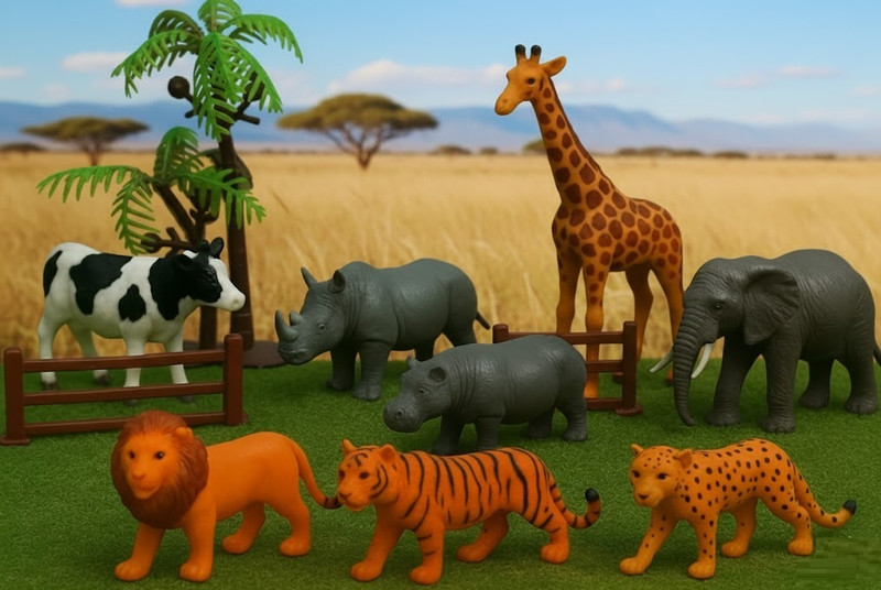 GKNEX Ultimate Jungle Animal Toy Set – 12 Figures with Fences & Trees