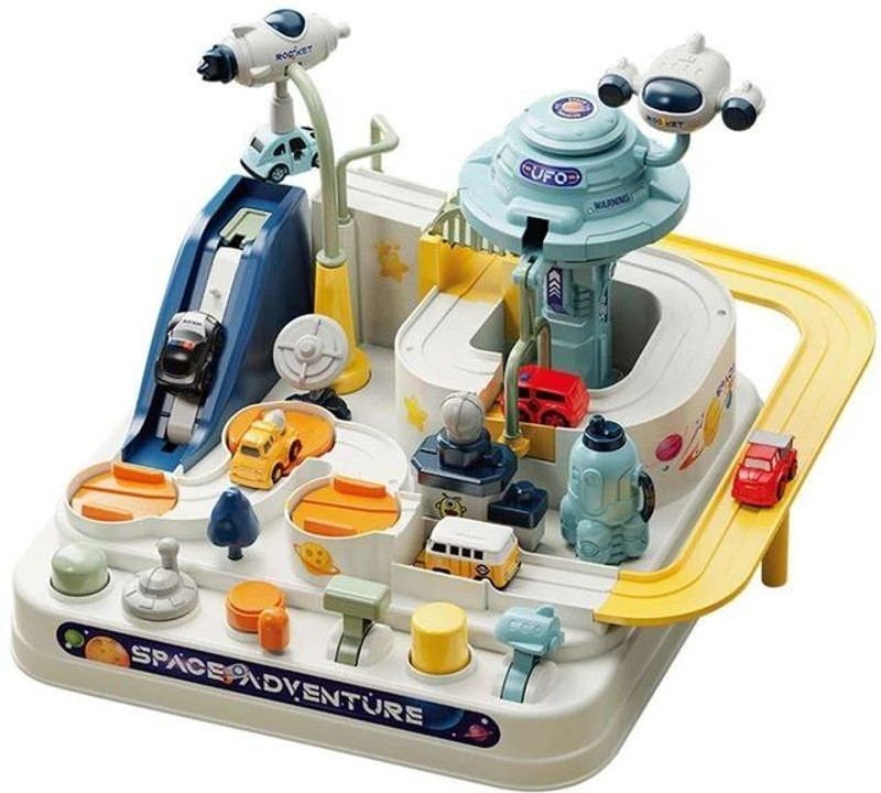 Dherik Tradworld Space Track Cars Toy Adventure Race Track Toy with Train Helicopter