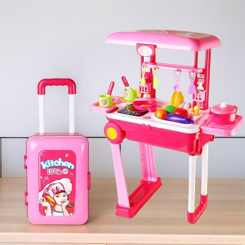Kidzblend Trolley Kitchen Set, Pretend Play Cooking Set for Girls with 23 Pieces