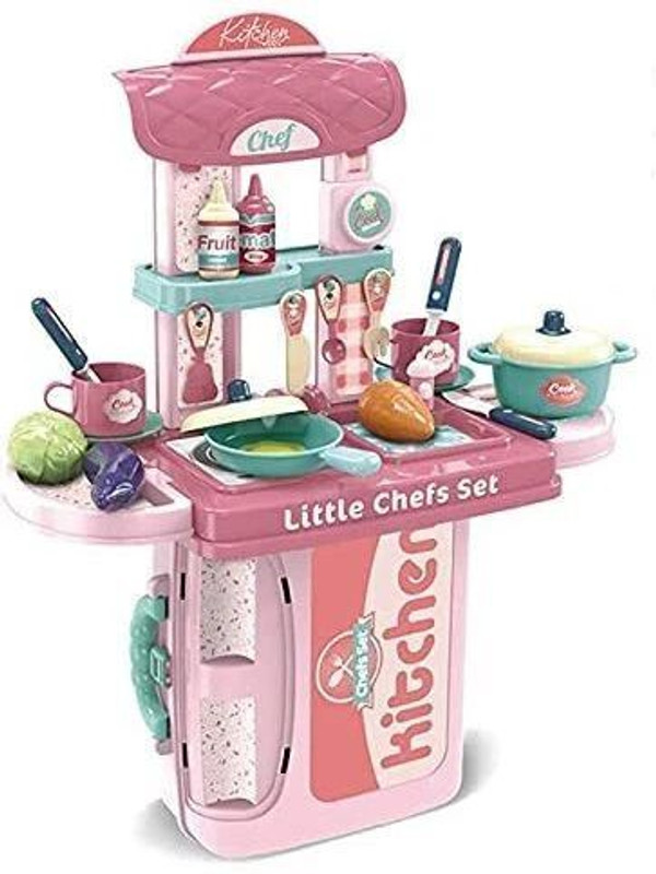 ASHOOJATEX Kitchen Set for Kids Girls Big Cooking Set Portable Trolley Pretend Play Toys