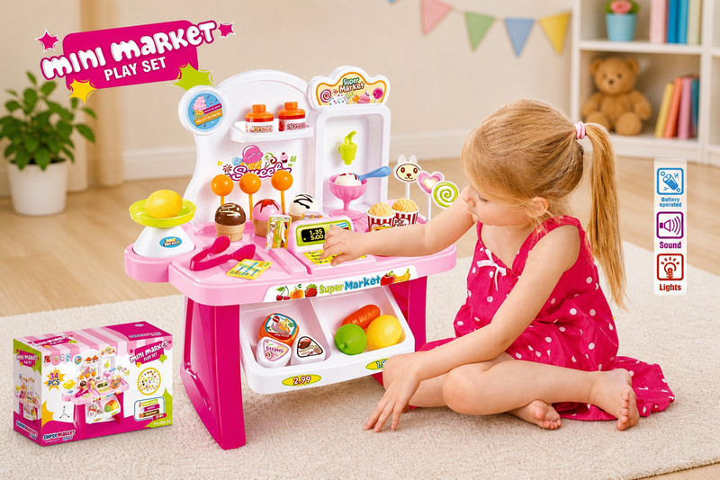 EVERFRESHCARE Mini Supermarket Toy Set for Kids with Light & Sound, 37 PCS Play Set