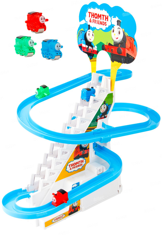 FIDDLERZ Stair climbling Train Engine Roller Coaster Slide Toy Set of 3 Cute Small