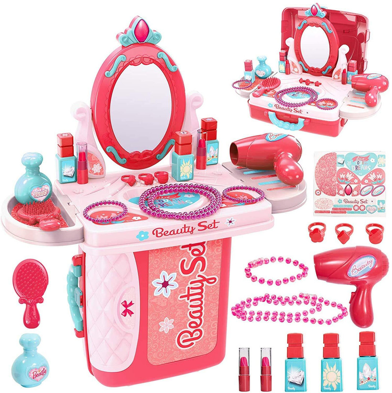 ANAYSHA IMPEX Girl's Makeup Toys Kids Pretend Play Set Makeup in Suitcase 3 in 1 Beauty Toys