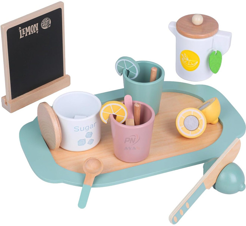 PN AVAN Kids Wooden Lemonade Stand Tea Set | Pretend Play Tea Party Toy For Girls