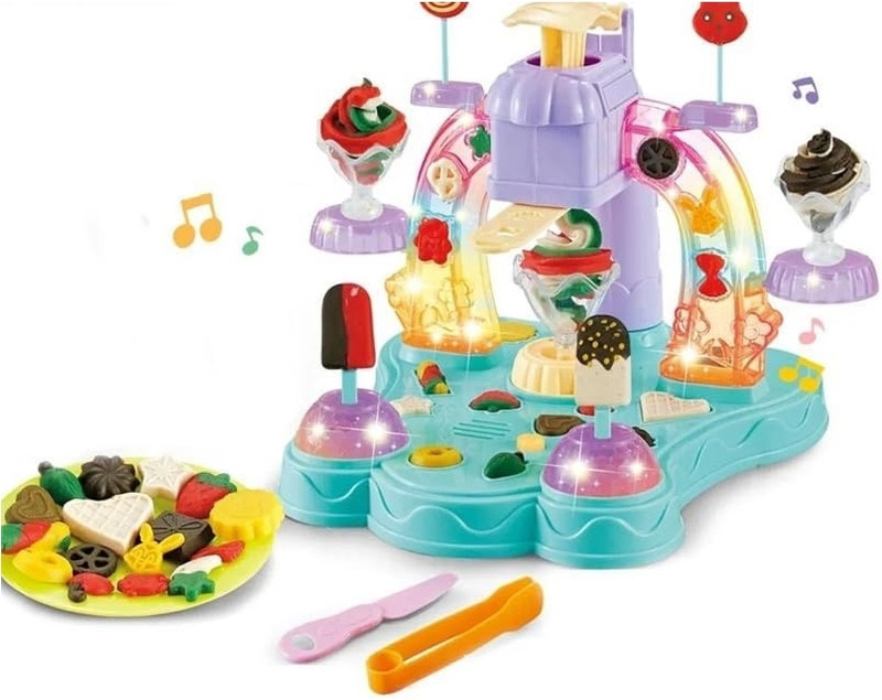 Muren Ice Cream Plastic Trolley Pretend Role Play Set with LED Lights and Music