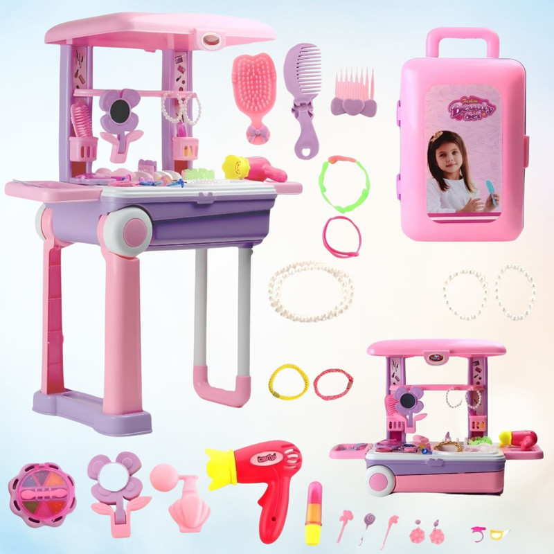 MM toys Premium Makeup Play Set Trolley Bag 24 Accessories for 3-8 Year Girls