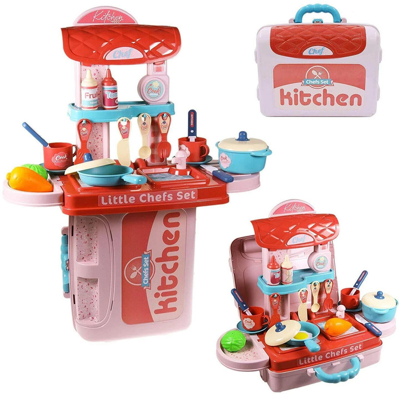 xelix 3 in 1 Kitchen Set Portable Pretend Play Little Chef Set with Suitcase for Kids