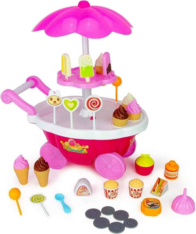 Ruhani Toys & Gift Gallery Sweet Shop Cart Ice Cream Kitchen Set Cart with Music & Led Lights