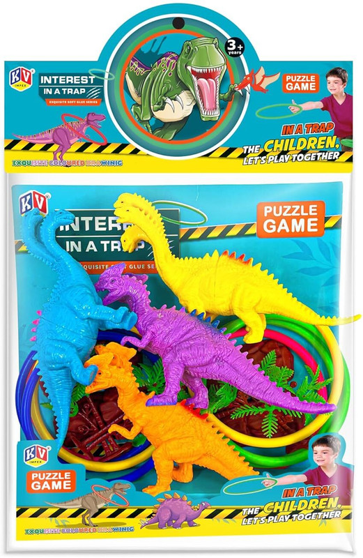 K V Toys Dinosaur Toy Trap Ring Toss Game | 6 Realistic Dinosaurs with Other Accessories