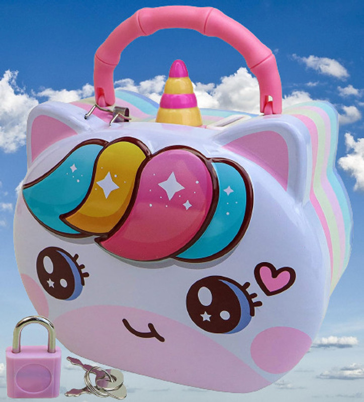 MSN CCa Unicorn cute piggy bank key lock gifts children carrying type large capacity