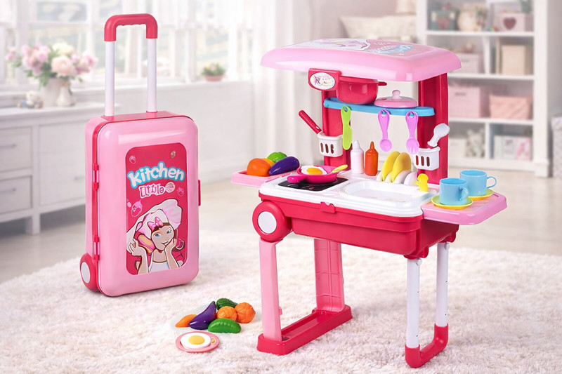 WORLD OF TINY Kids Portable Kitchen Play Set with Suitcase Design