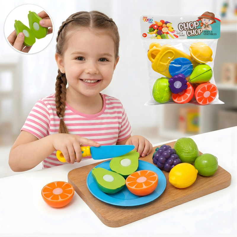 BEBRIGHT Kids Chop & Cut Fruits & Vegetables Toy Set with Knife & Cutting Board