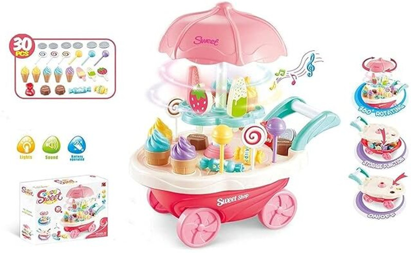 HornFlow Mini Sweet (IND*79) Cart Ice Cream Trolley Dessert set 39 pieces (pink)