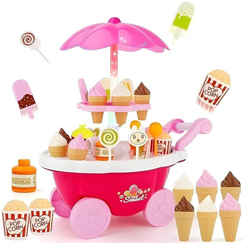 HornFlow Ice (IND*22) Cream Candy Cart Pretend Play Food Play Kitchen Set for Kids
