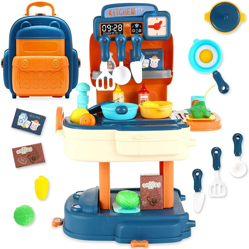SANISHTH 2 in 1 School Bag Cooking Kitchen Play Set Pretend Play Food Party Role Toy