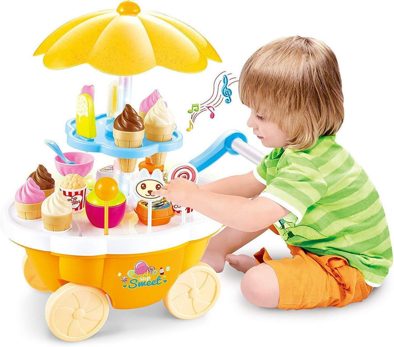AESGOP Ice Cream & Candy Cart – Pretend Play Dessert Trolley Set for Kids (Red)