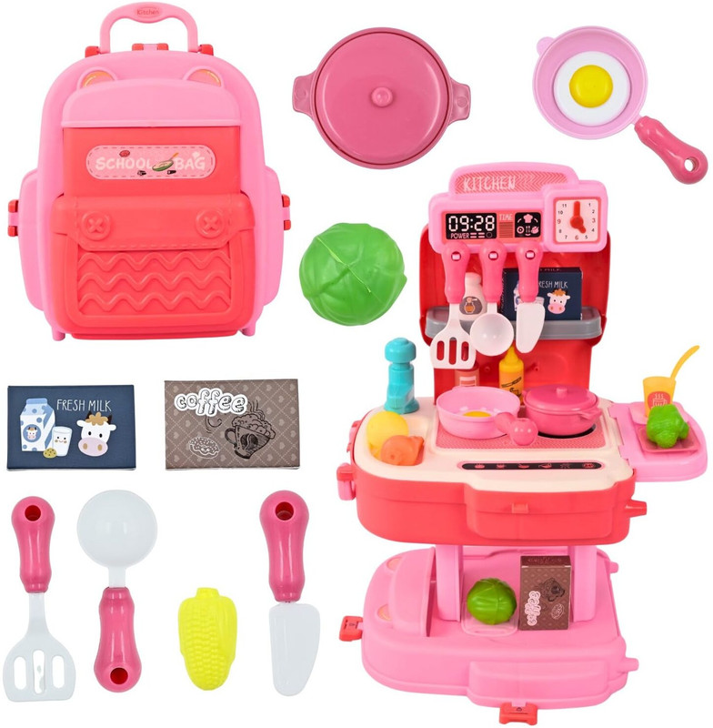 Arizuul 2-in-1 Kids Kitchen Playset – School Bag Type Pretend Cooking Toy for Children