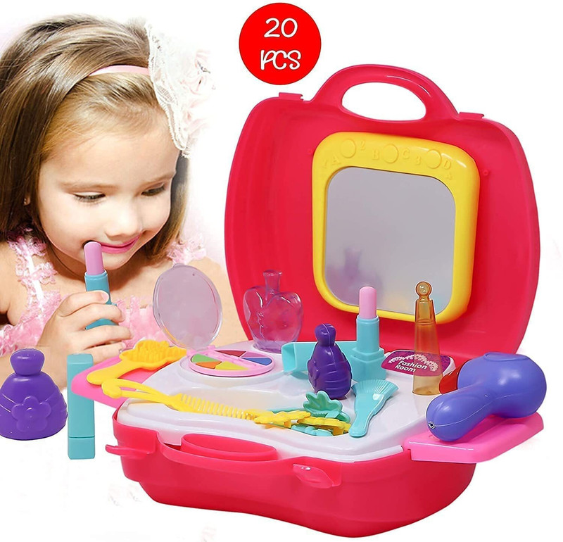 Dherik Tradworld Suitcase Shape Dream Fashion Set Beauty Dresser Set Cosmetic and Makeup Kit Toy