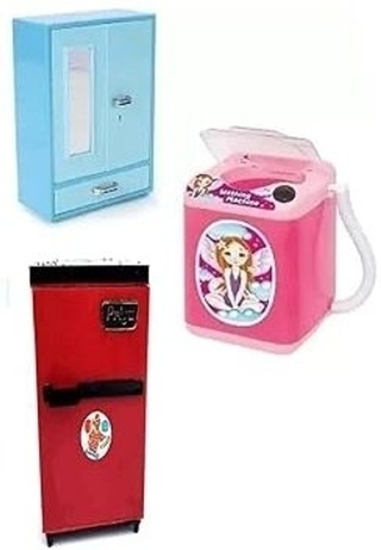 Subhan Combo of 3 Plastic Washing Machine ,Fridge, Wardrobe Toys for Kids